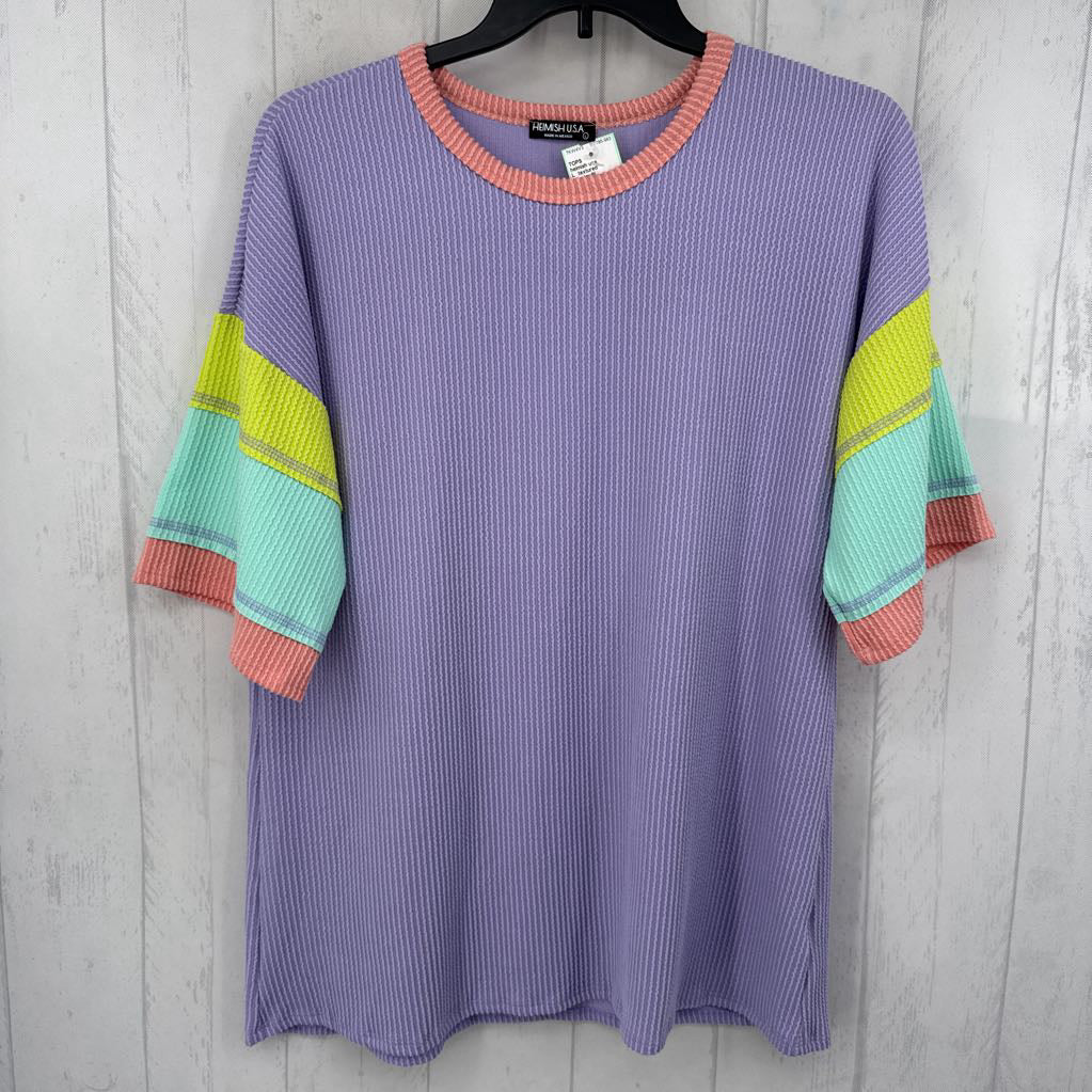 L textured colorblock slv top
