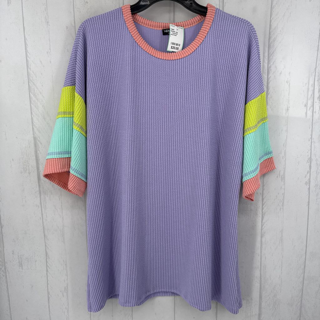 L textured colorblock slv top