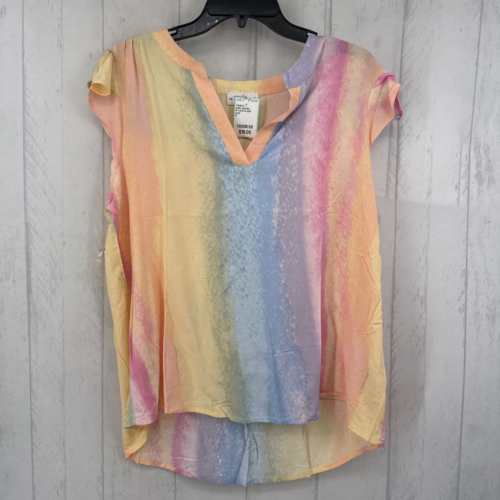 M colorful split neck tank