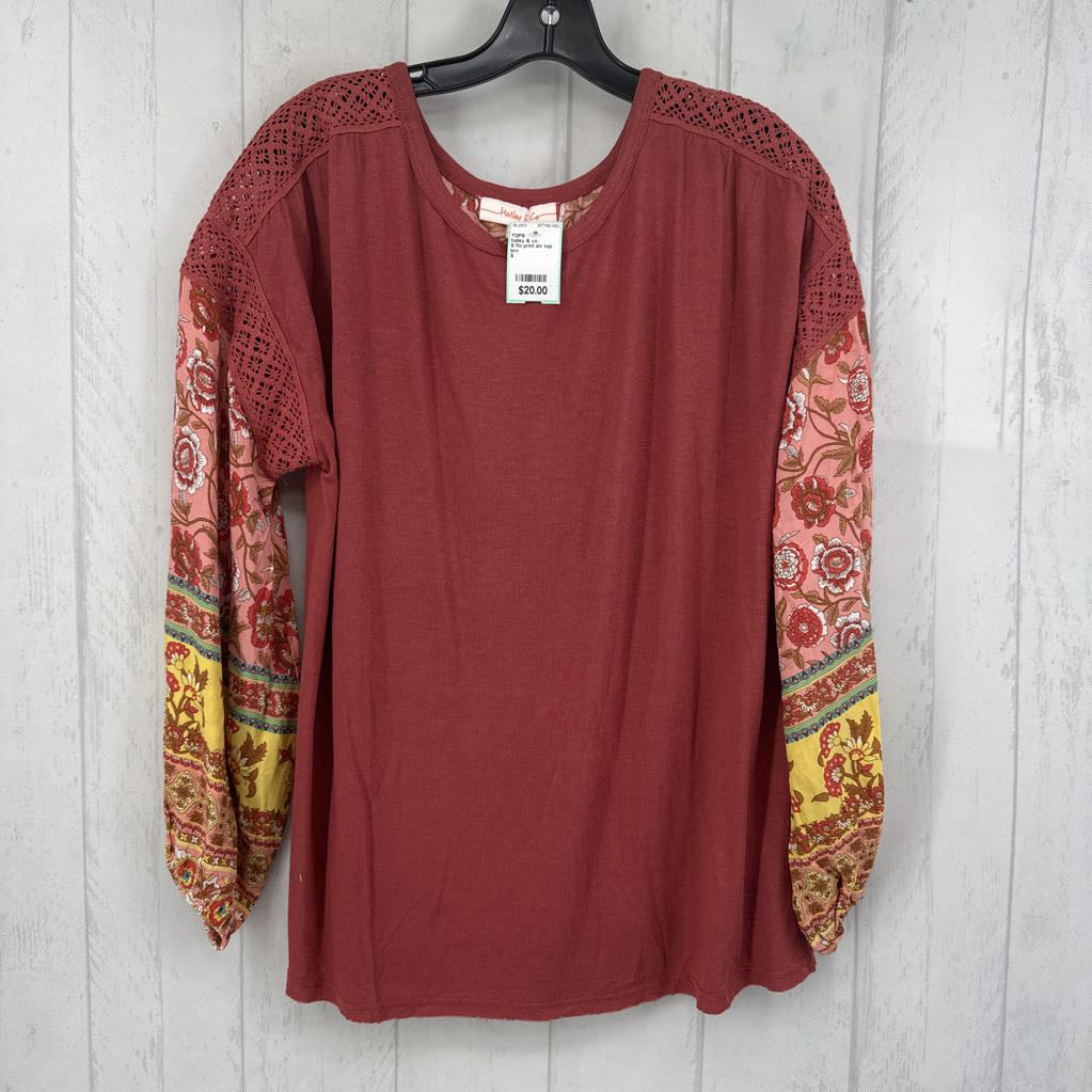 S flo print slv top l/s
