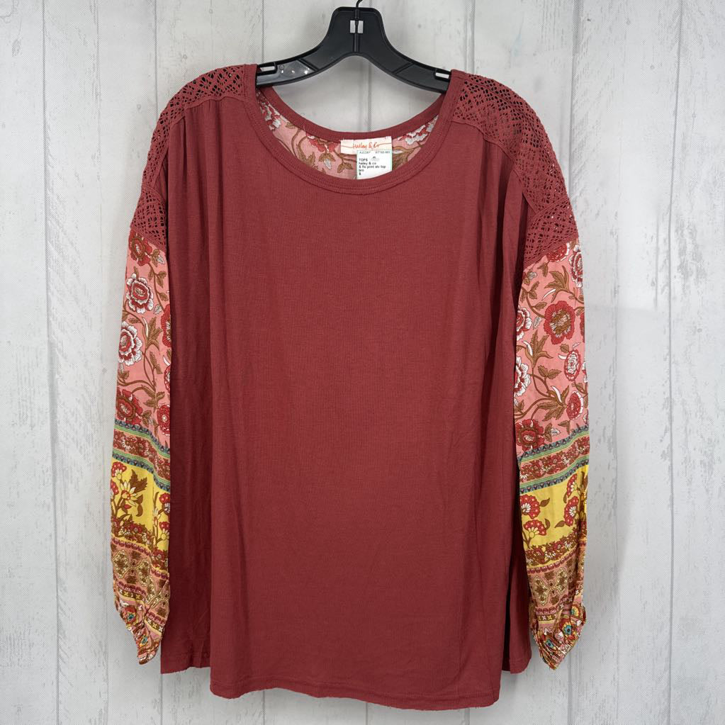 S flo print slv top l/s