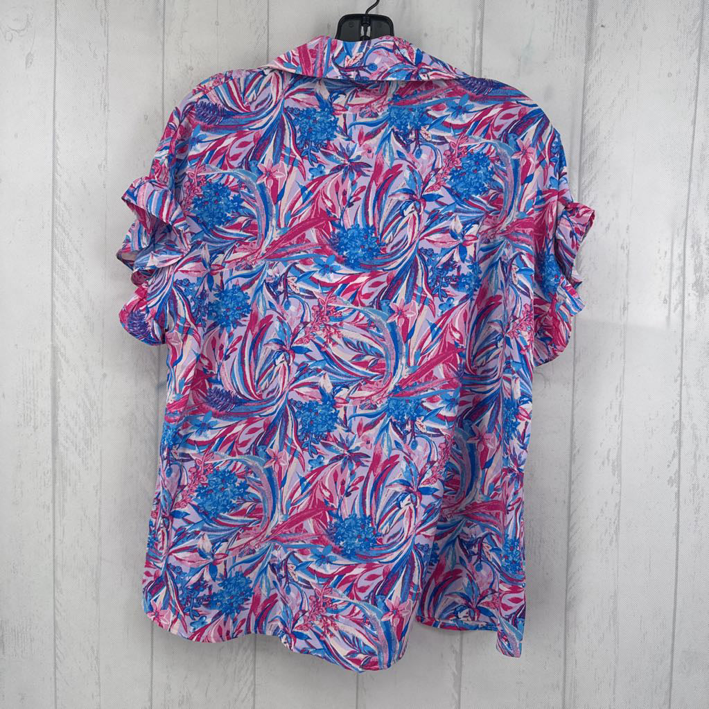 S flo print button down s/s top