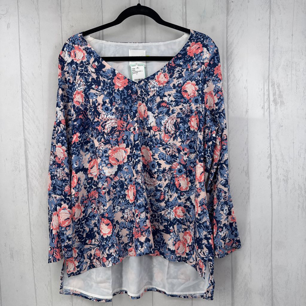 L l/s floral print v-neck hi-low top