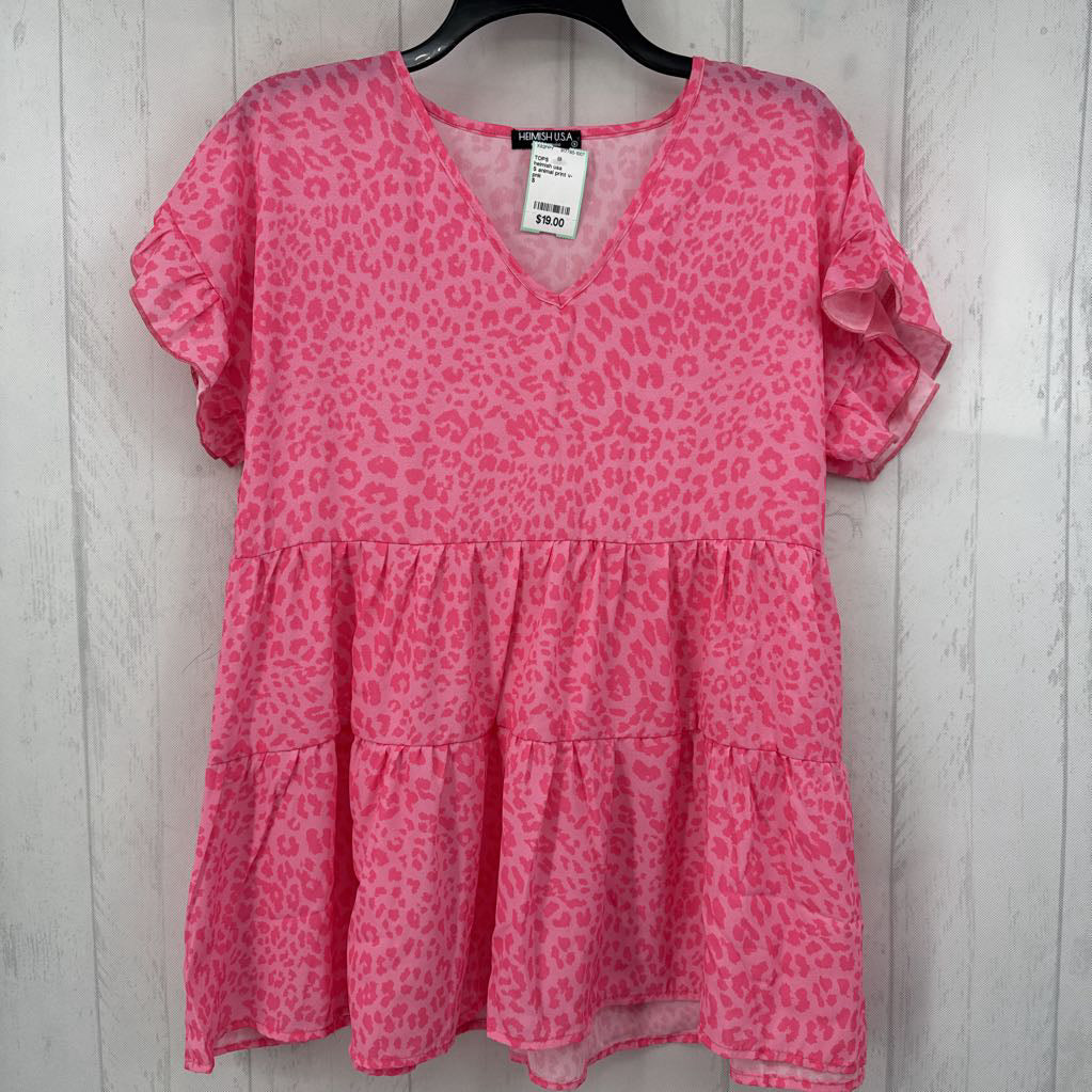 S animal print v-neck flutter slv top