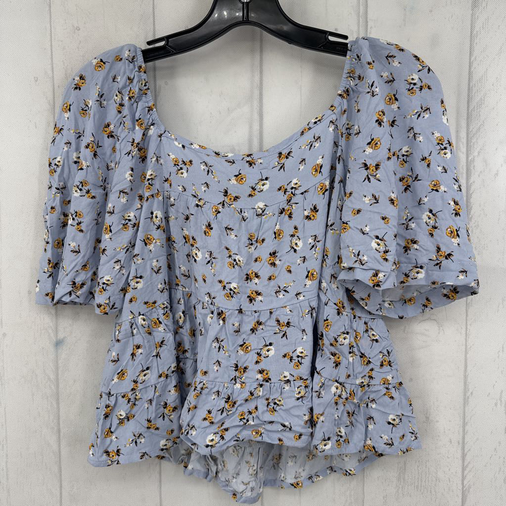 M flo print notch neck cropped s/s top