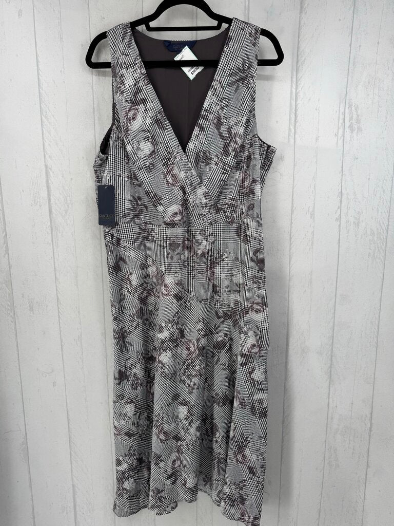 R119 14 houndstooth/flower print slvls midi dress