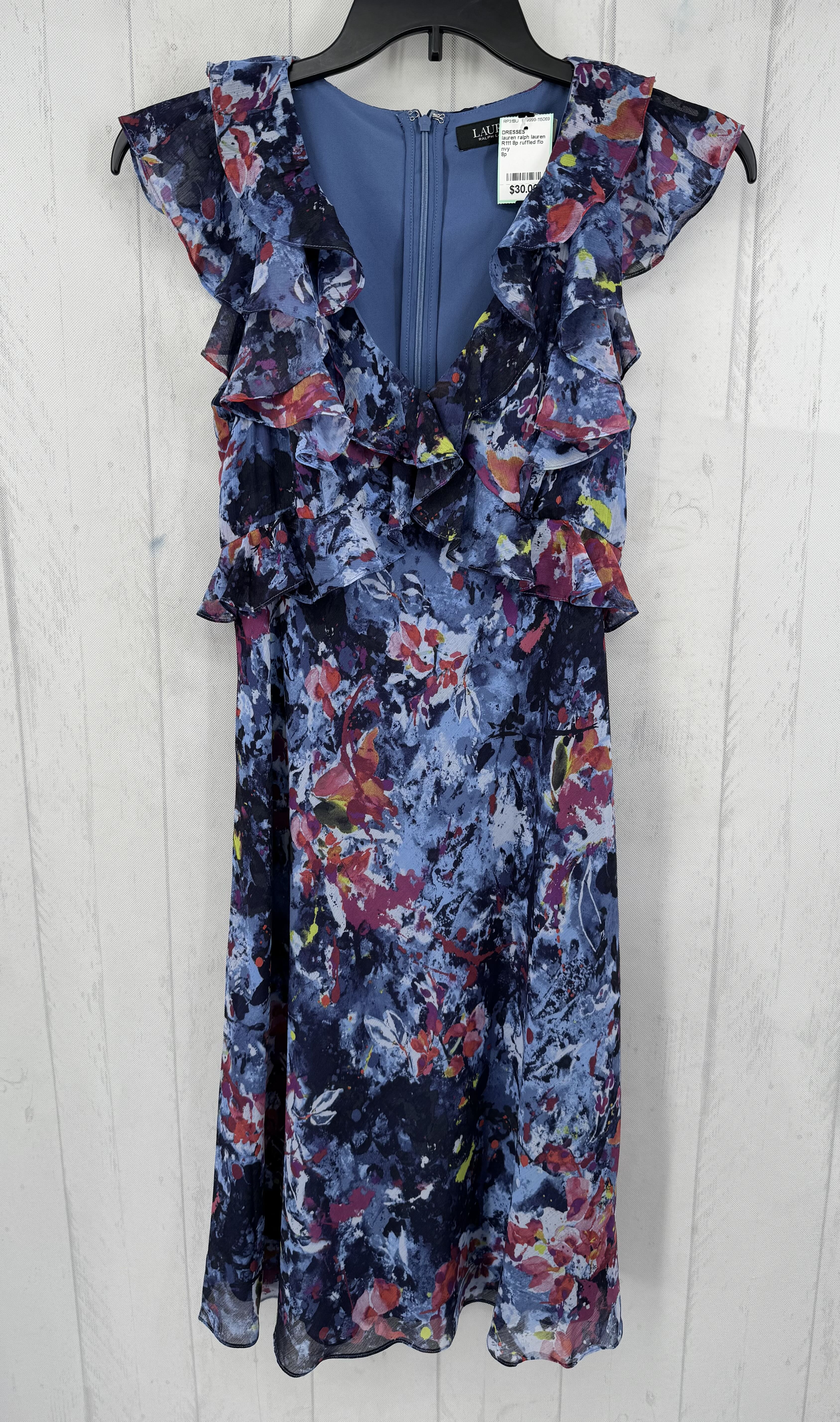R111 8p ruffled flo print slvls dress
