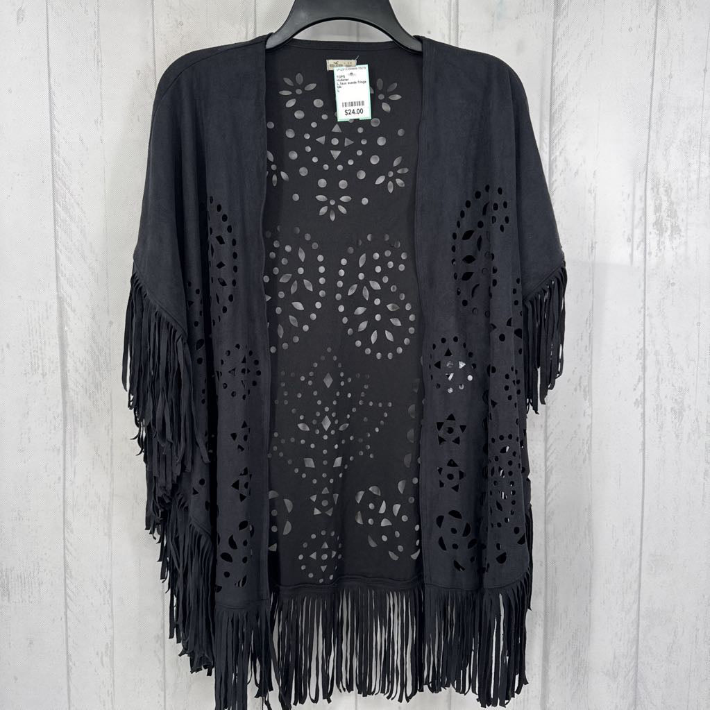 L faux suede fringe poncho