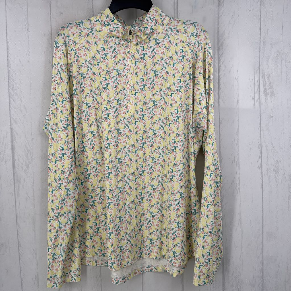 XXL l/s lemon print quarter zip top