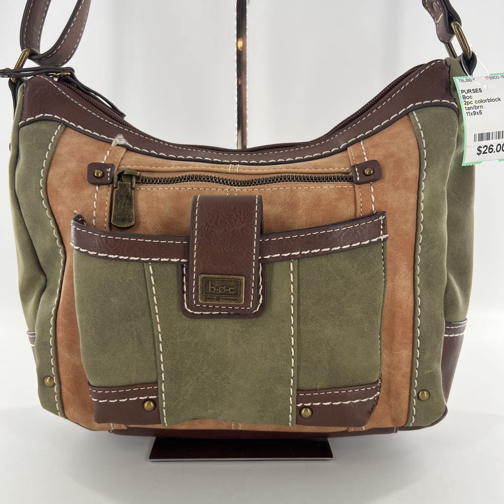 2pc colorblock vegan leather shoulder bag w/wristlet