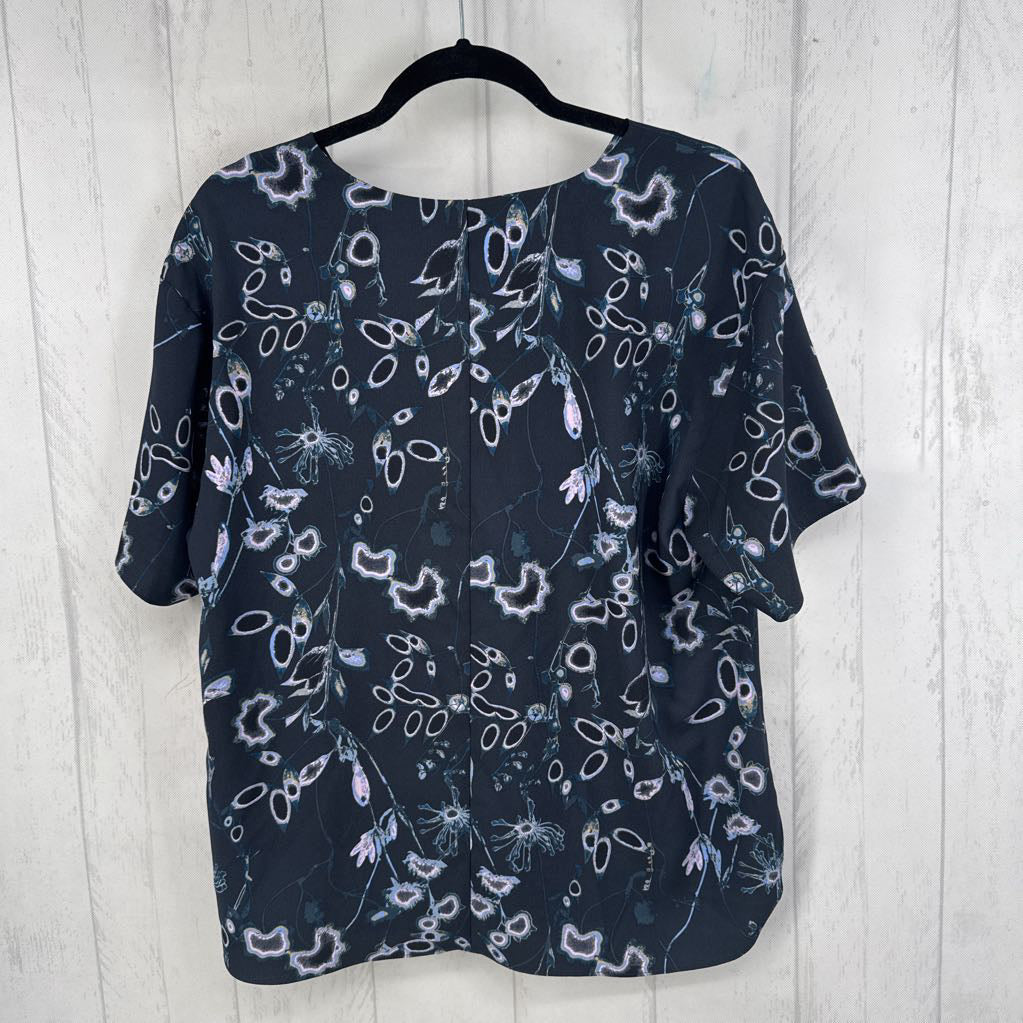 S flo print draped neck s/s top