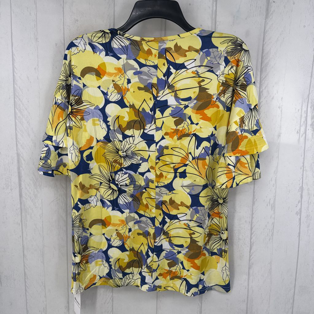 S flo print ruffled slv top