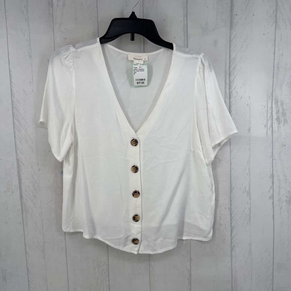 M v-neck button front s/s top