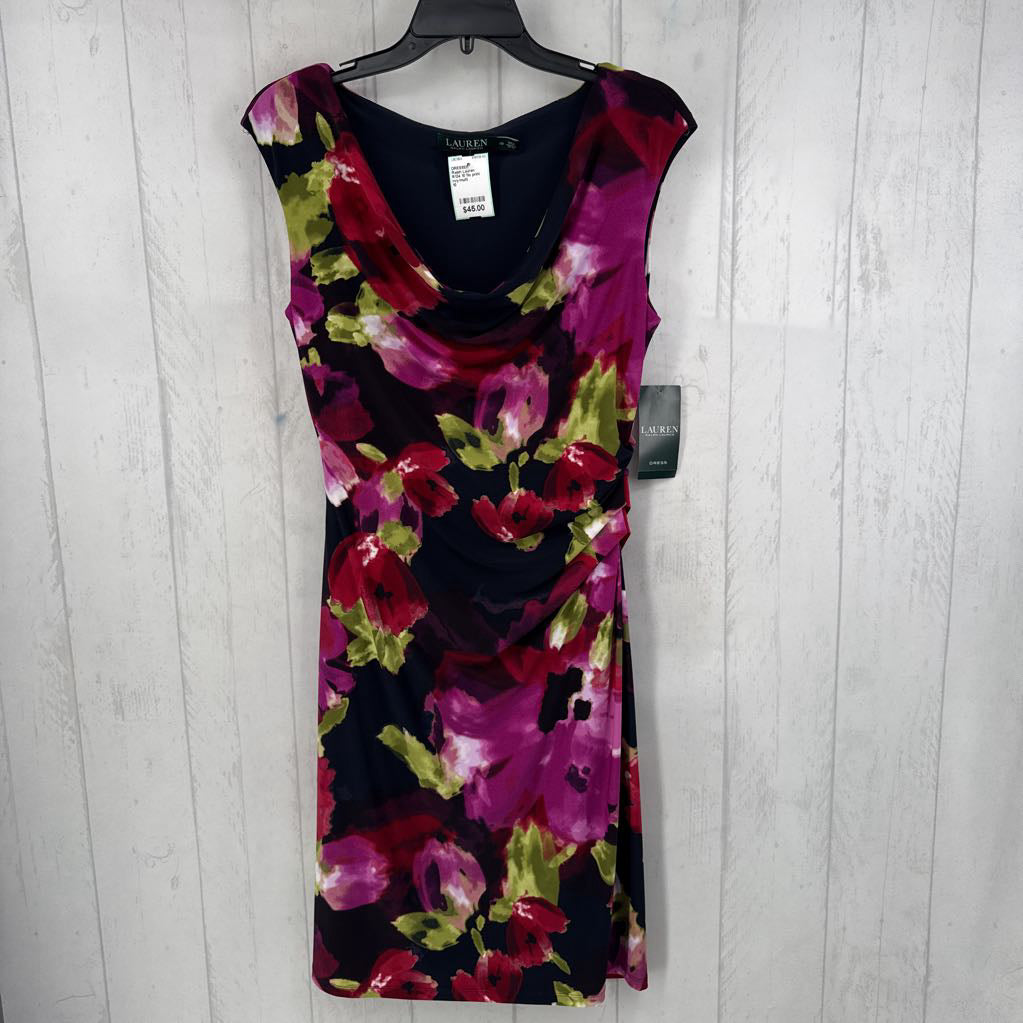 R134 10 flo print draped neck slvls dress