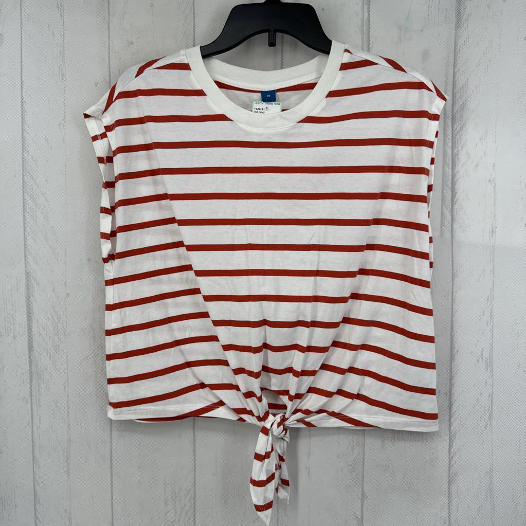 M striped knotted hem tank