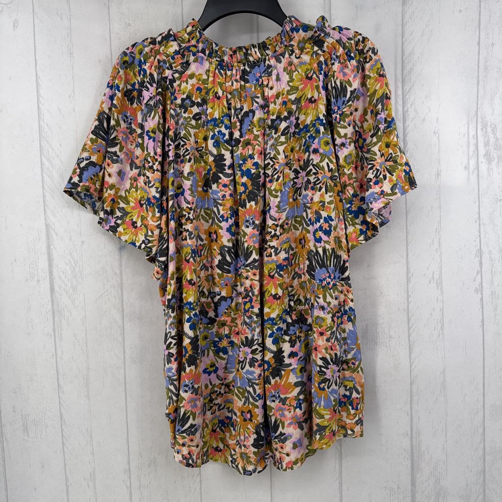 Floral 1/4 Button Down s/s Blouse