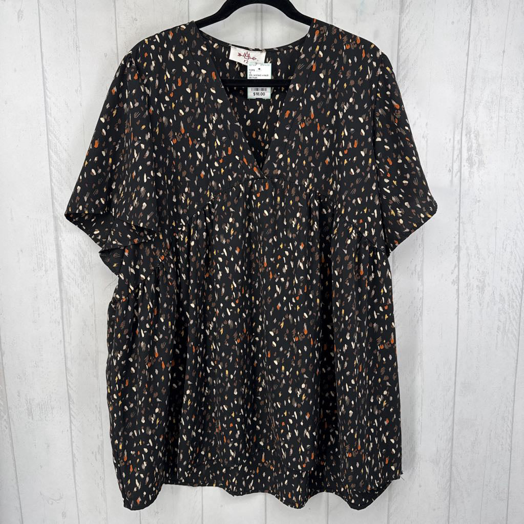 2XL printed v-neck s/s top