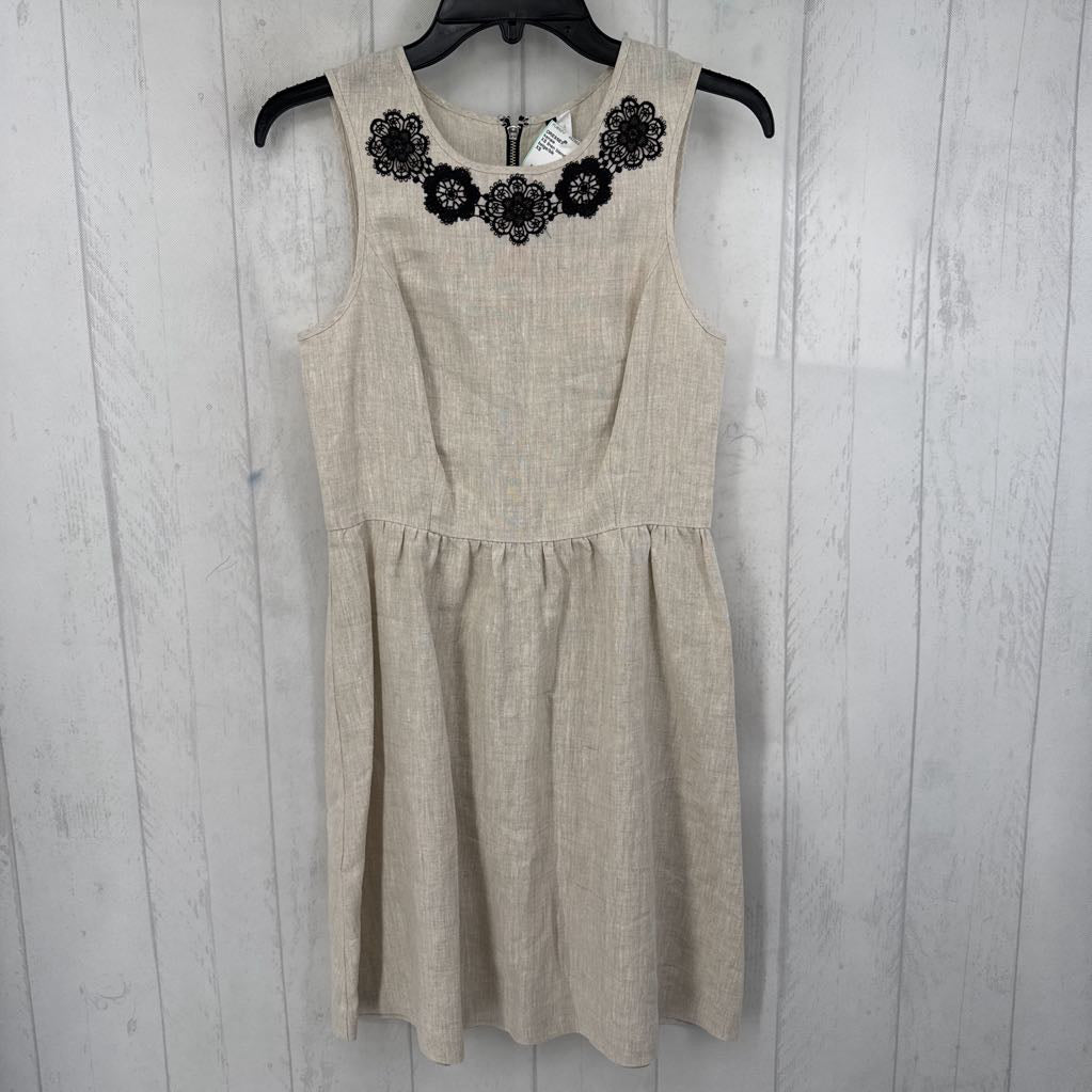 XS linen blend flo applique slvls dress