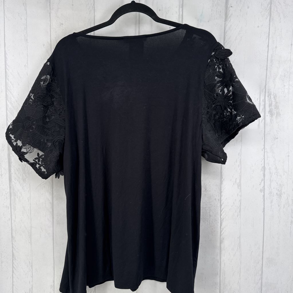 1x crochet flower lace s/s scoop neck top