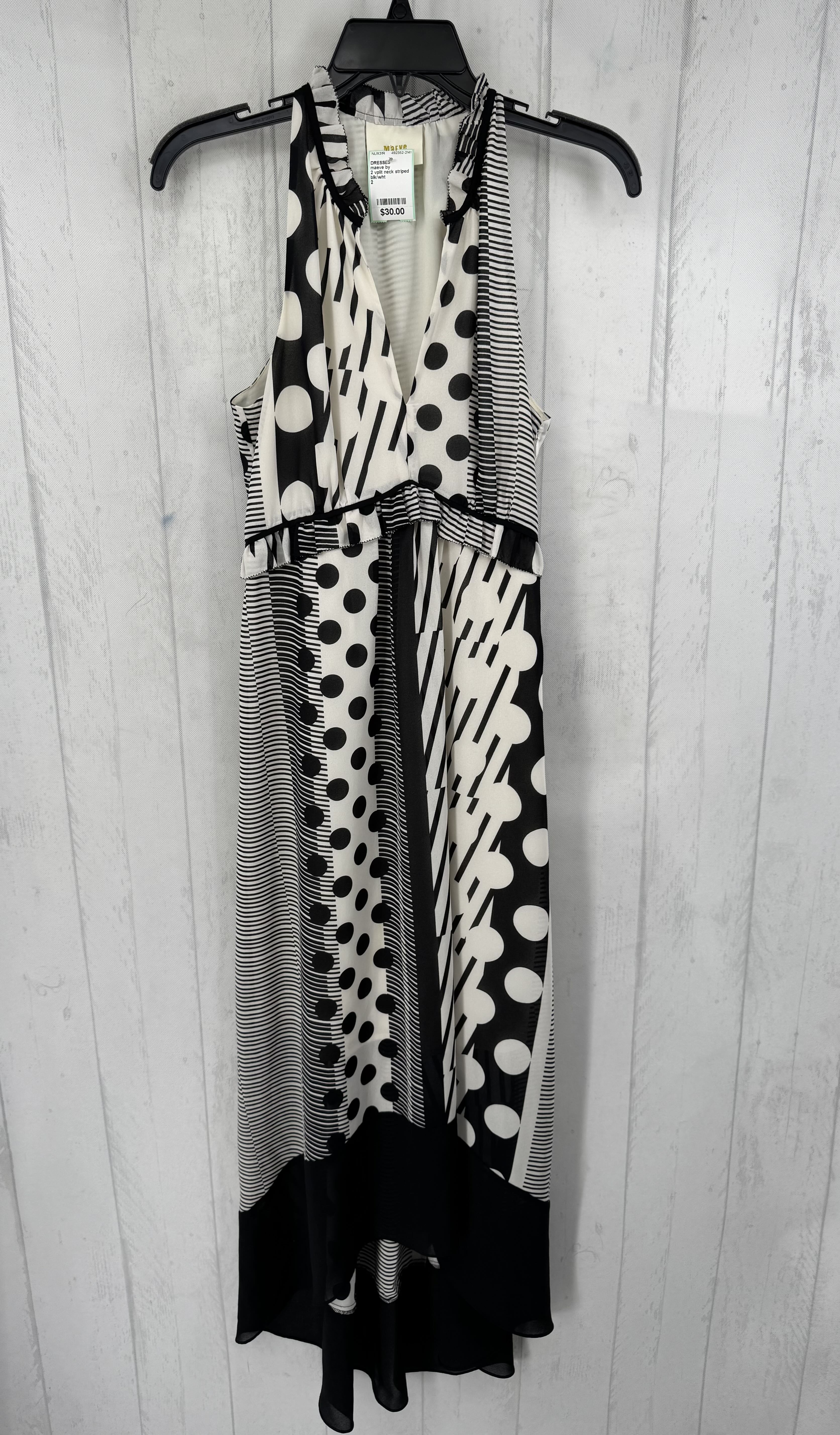 2 vplit neck striped & polka dot slvls dress
