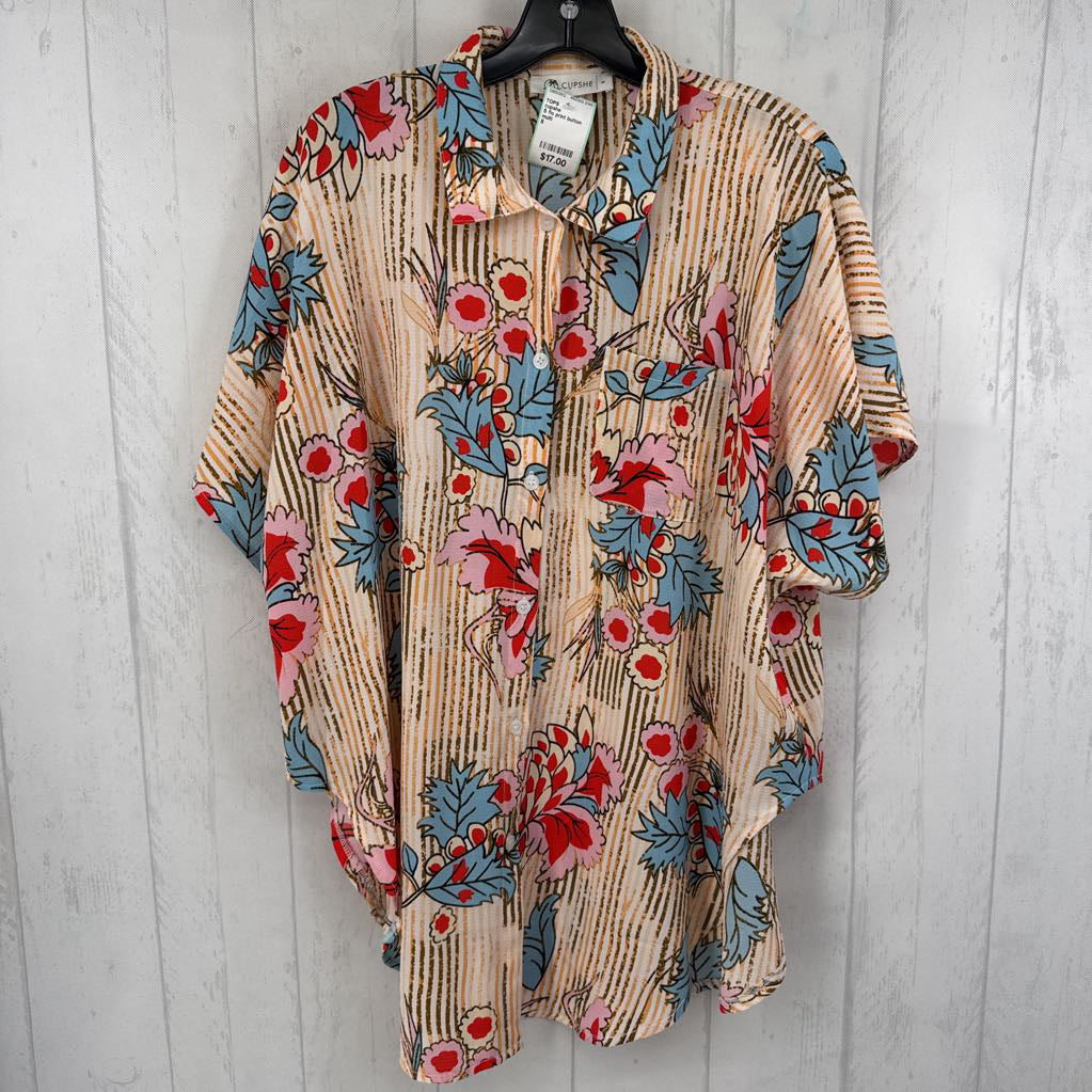 S flo print button down s/s top