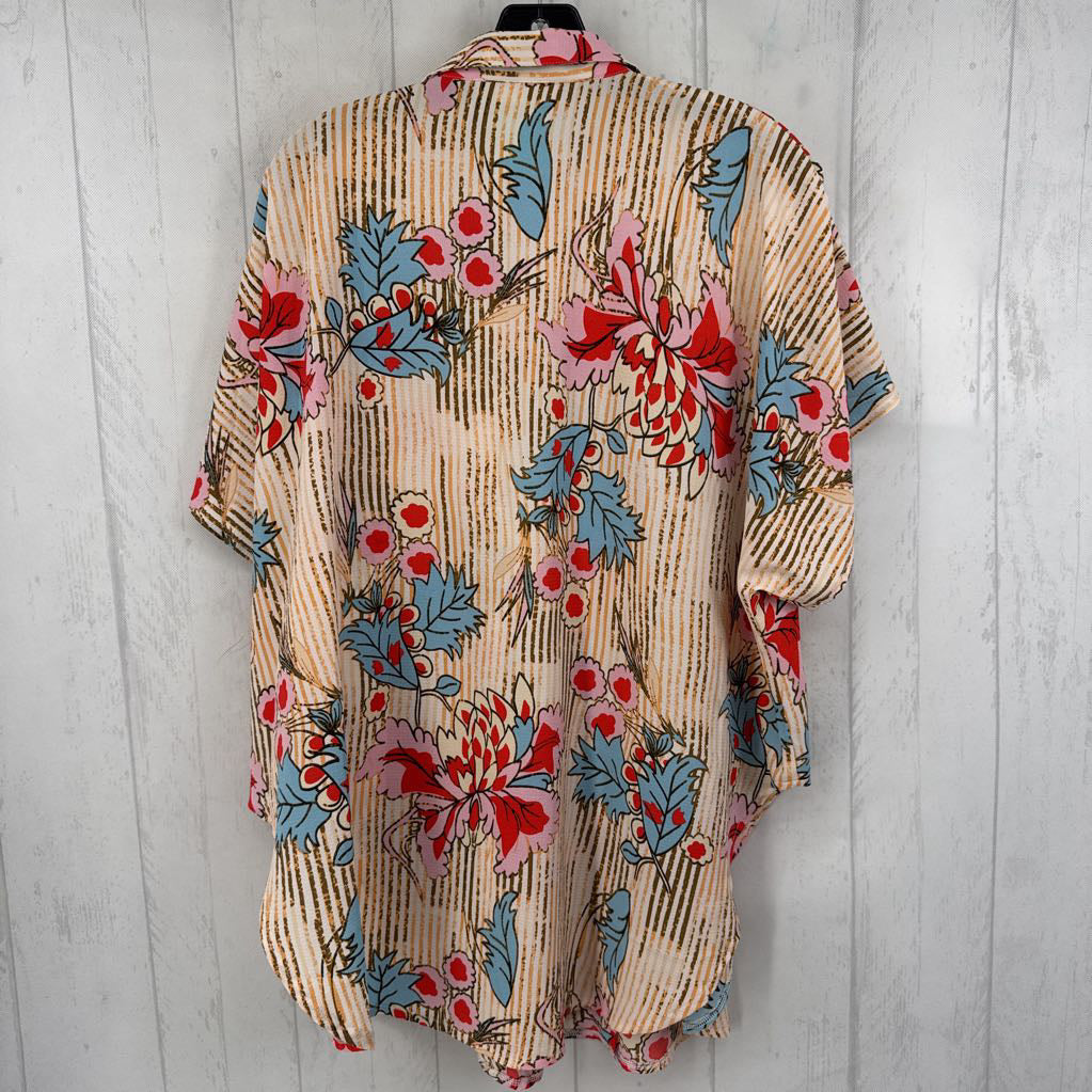 S flo print button down s/s top