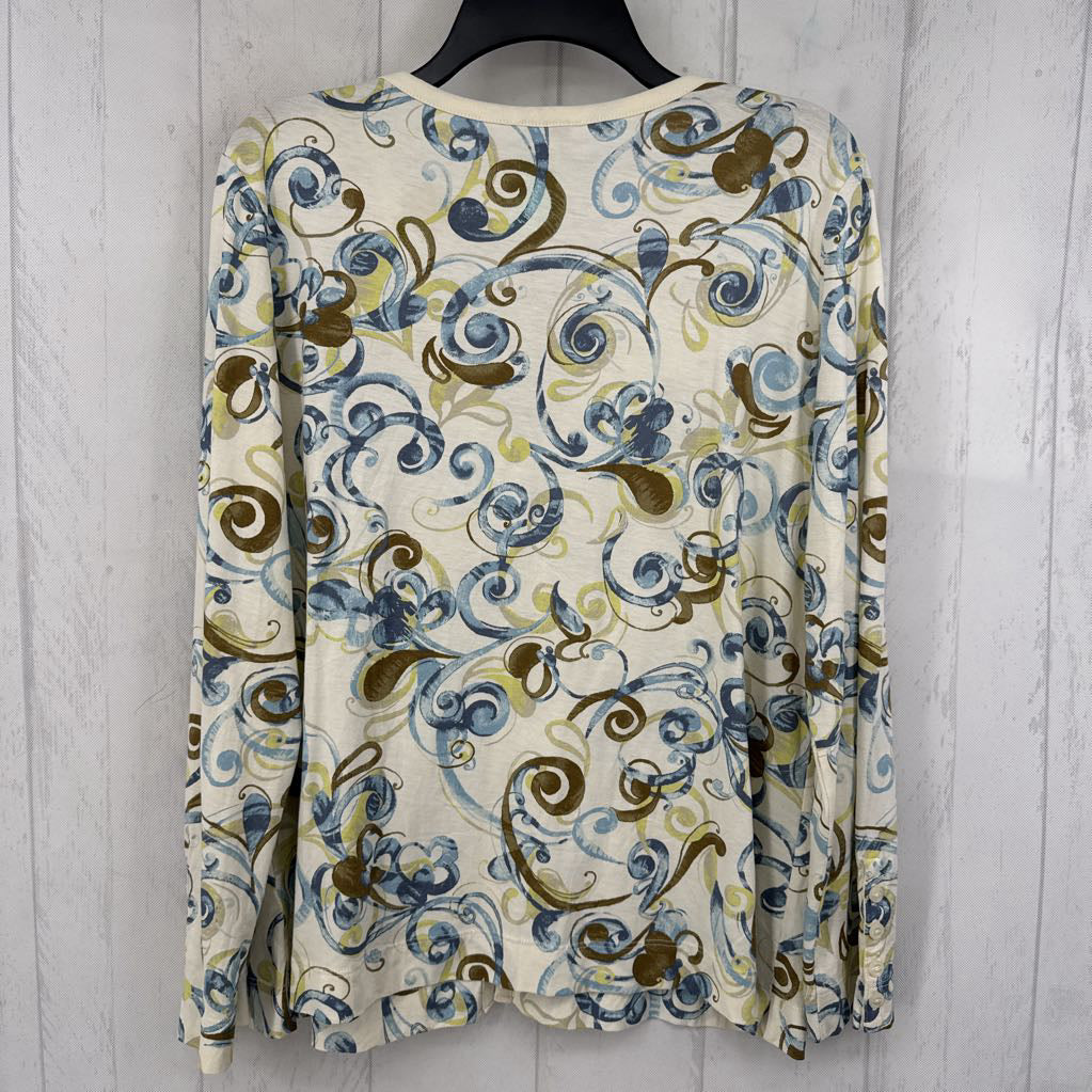L printed v-neck button down l/s top