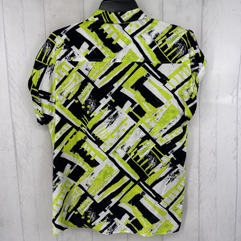 S printed button down s/s top