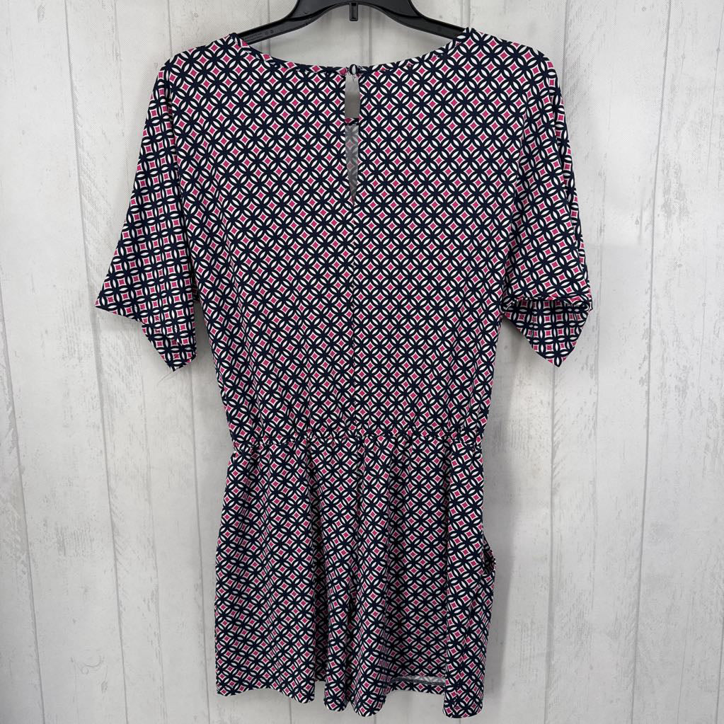 S printed drawstring waist s/s romper