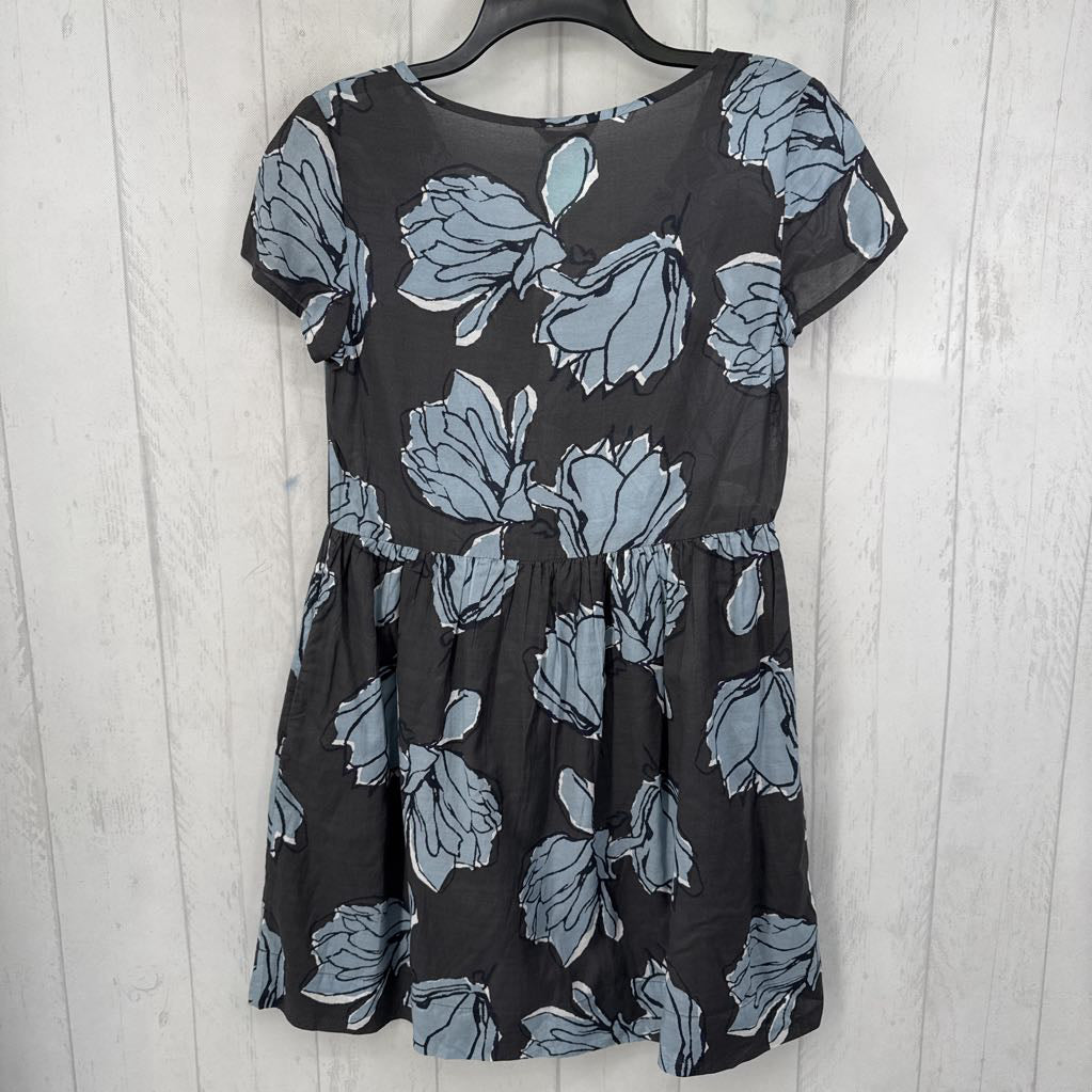 XS flo print split neck s/s twill dress