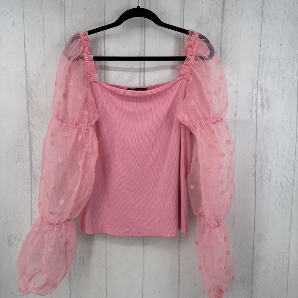 18/20 puffy dot print sheer slv top