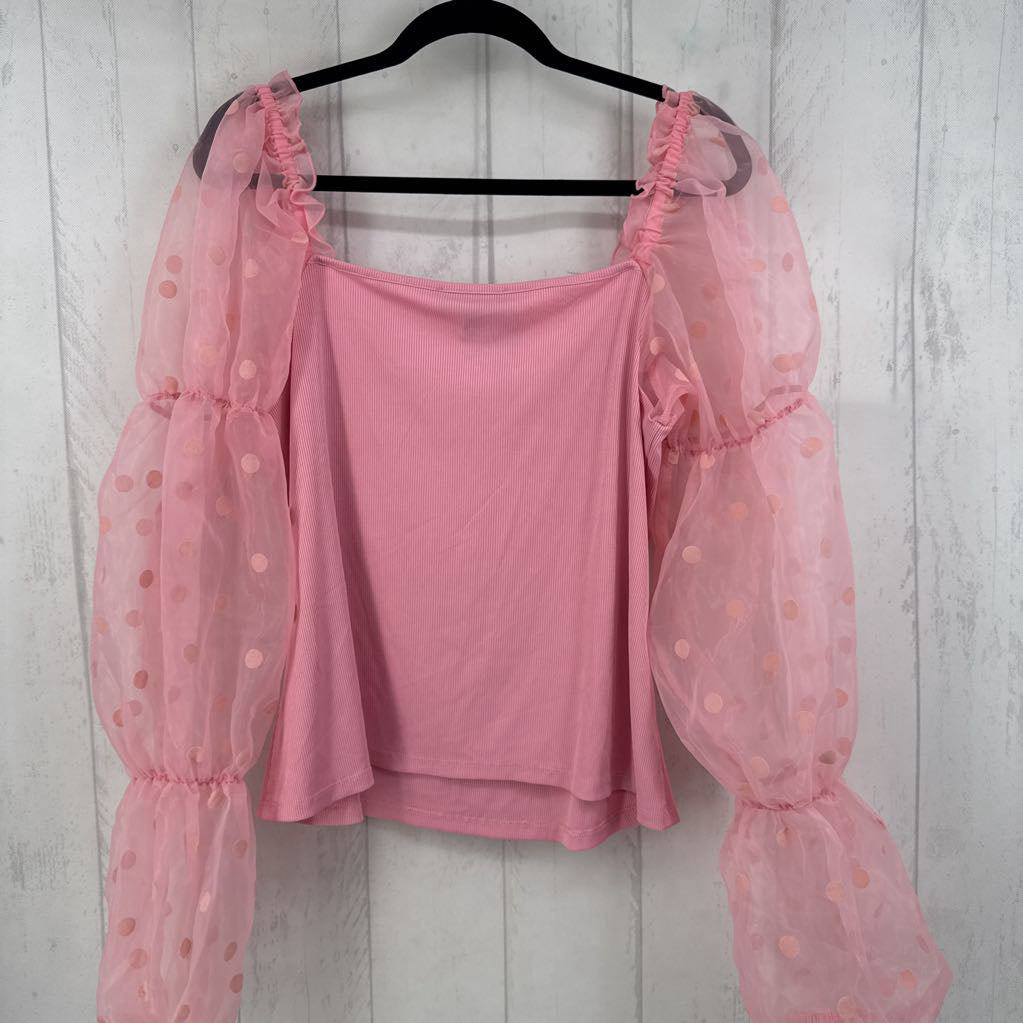 18/20 puffy dot print sheer slv top