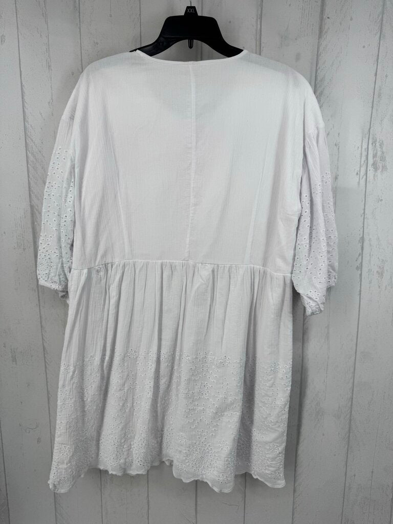 XL eyelet detail button down 3/4 slv dress