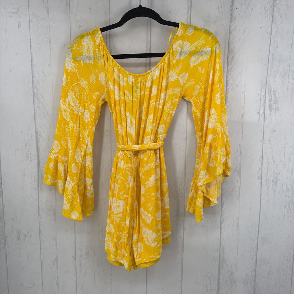 XXL belted flo print ruffled slv romper