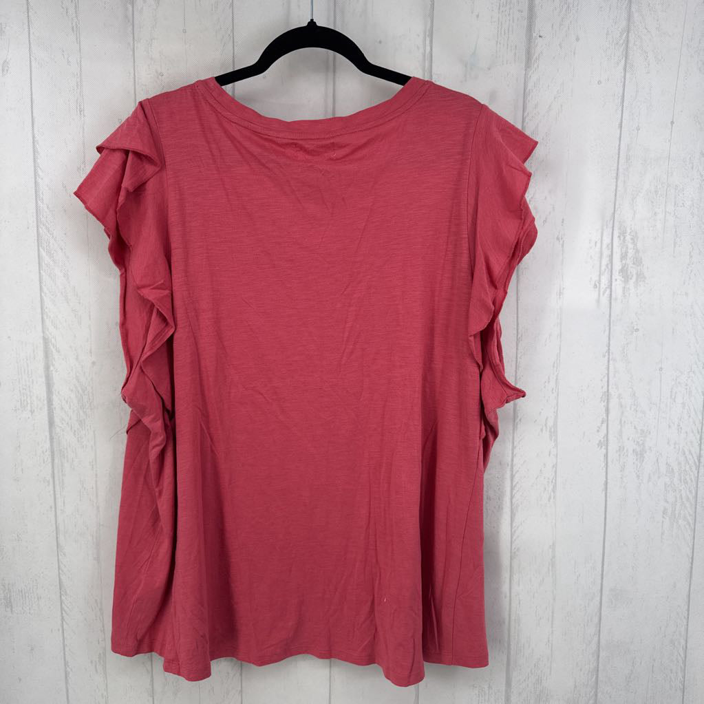 2X ruffled slv crewneck top