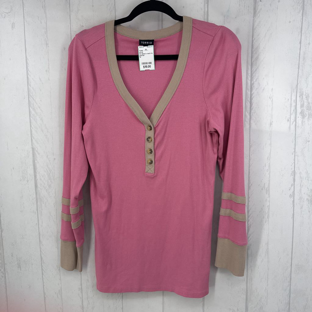 1X ribbed v-neck l/s top