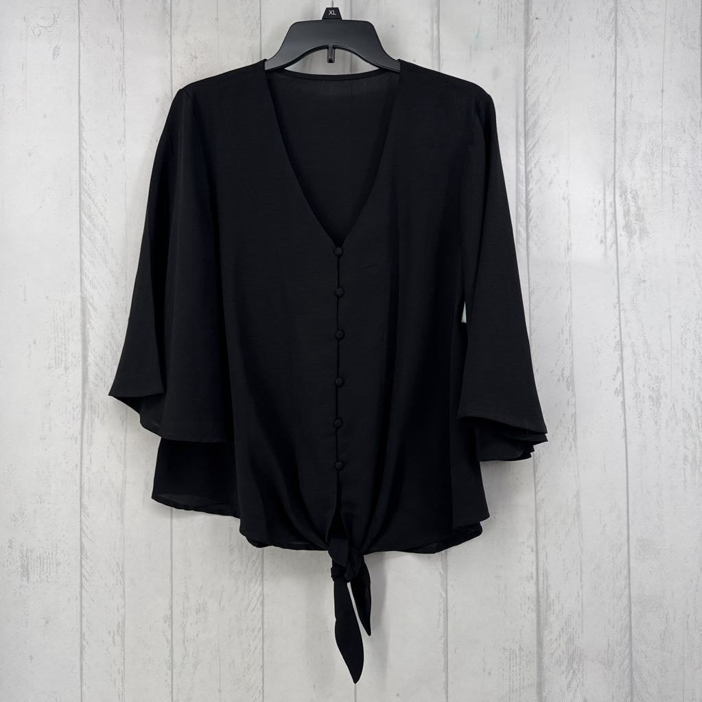 L v-neck button down tie front 3/4 slv top
