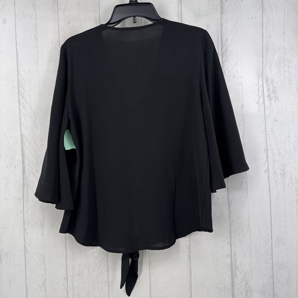 L v-neck button down tie front 3/4 slv top