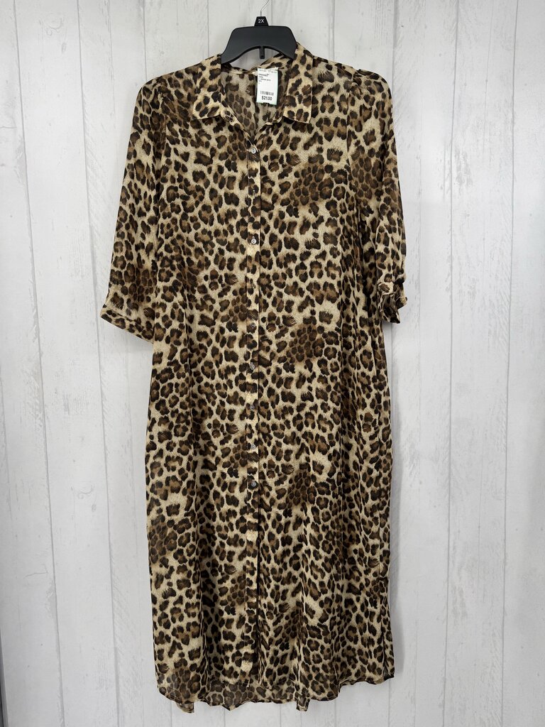 L animal print button down 3/4 slv dress