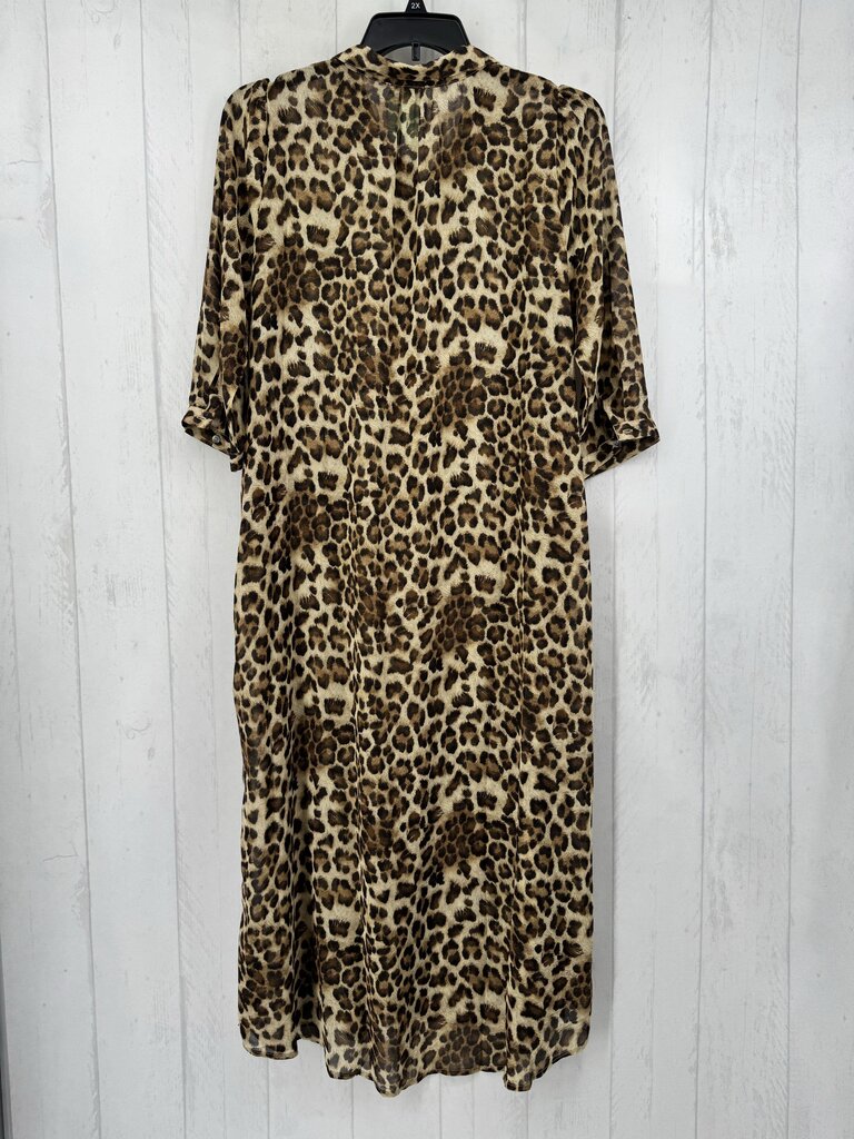 L animal print button down 3/4 slv dress