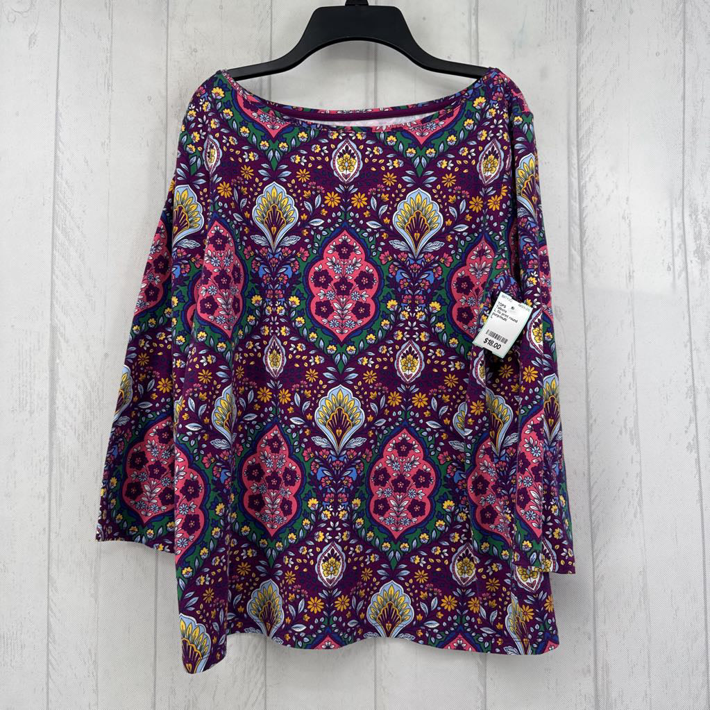 L flo print round neck 3/4 slv tee