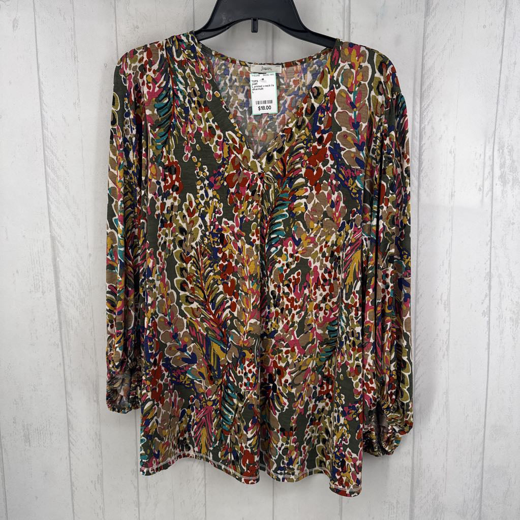 L printed v-neck l/s top