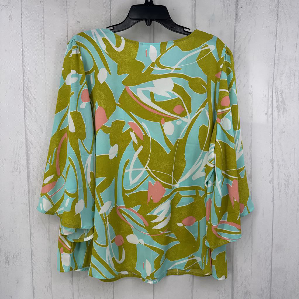 XL bell slv print v-neck top
