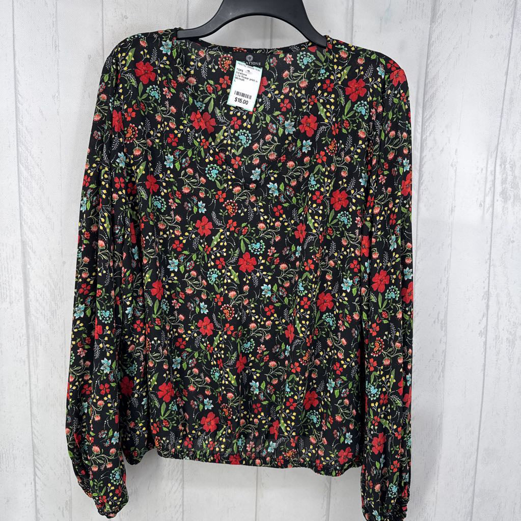 L l/s flower print v-neck top