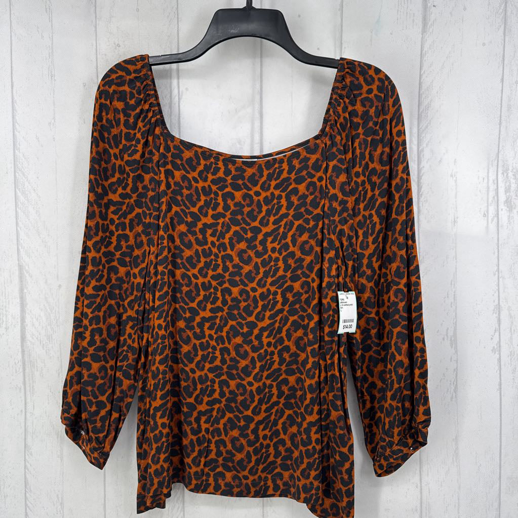L l/s animal print square neck top