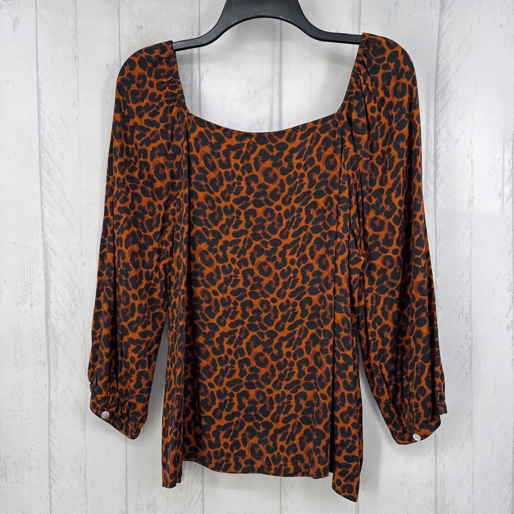 L l/s animal print square neck top