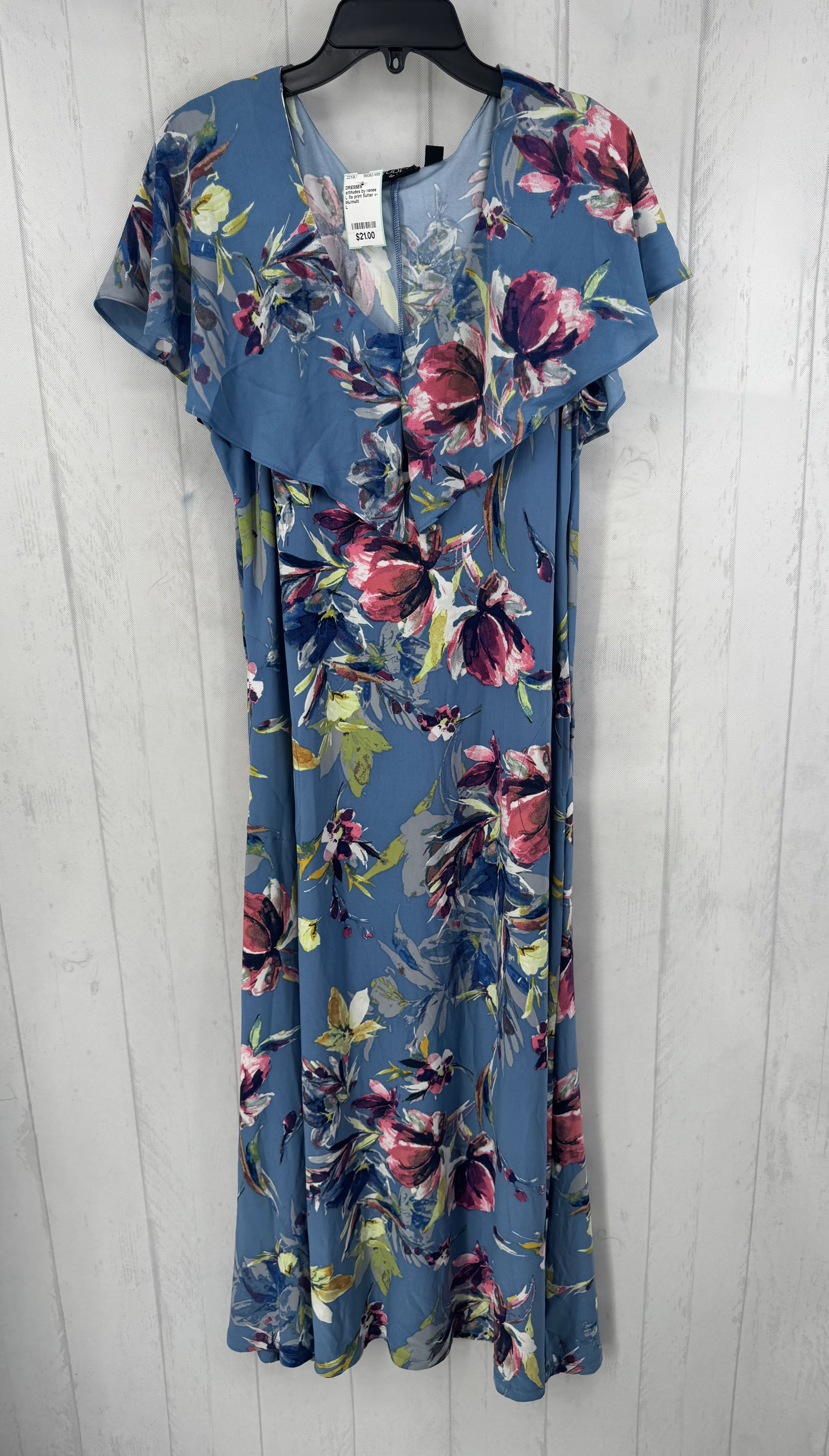 L flo print flutter v-neck dress