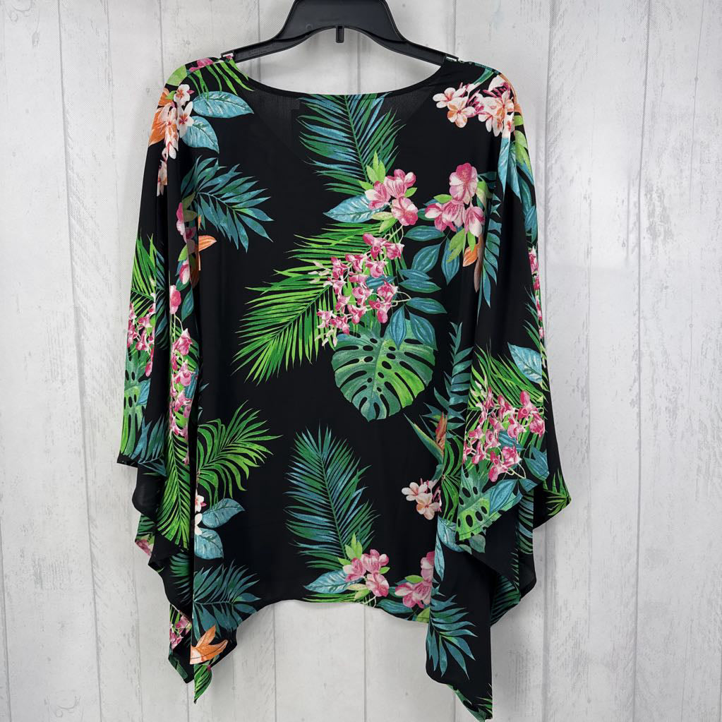 L tropical print poncho style top