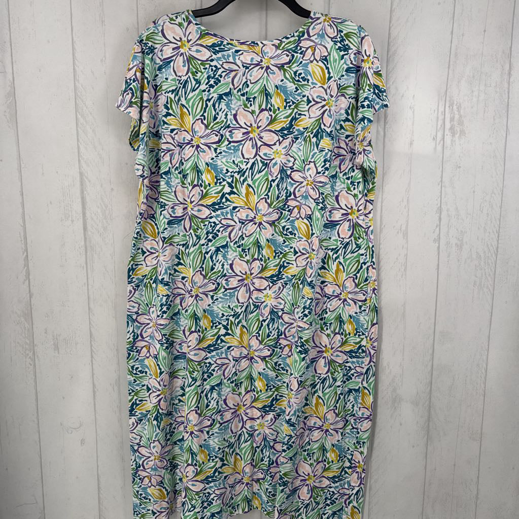 L s/s flower print v-neck maxi dress