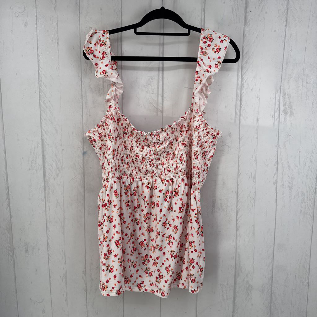 3X flo print smocked tank